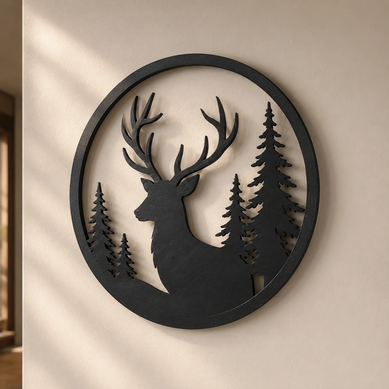 Illustration d’une décoration murale représentant un cerf et une forêt